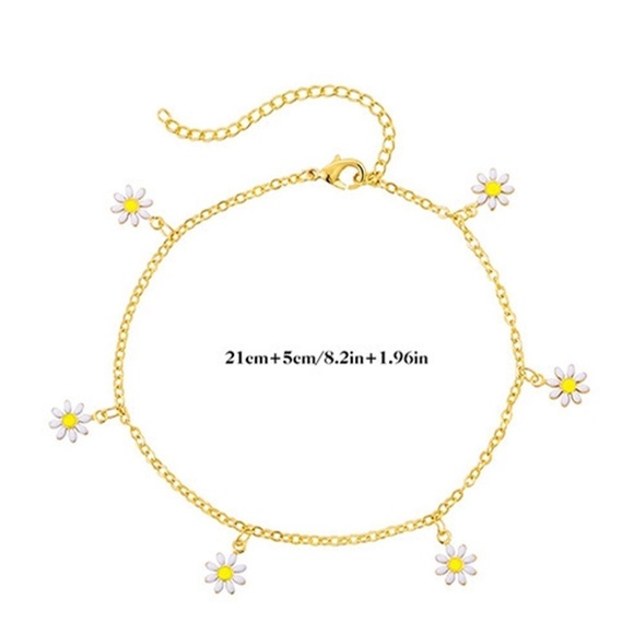 New Gold Daisy And Pearl Chain Anklet Set of Two - Picture 4 of 6
